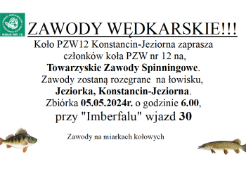 Towarzyskie Zawody Spinningowe, Jeziorka, Konstancin-Jeziorna 05.05.2024