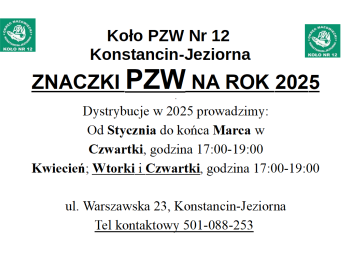 Dystrybucja znaczków PZW na rok 2025