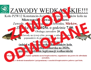 ZAWODY ODWOŁANE; Mistrzowskie Zawody Podlodowe, Staw Mirkowski, Konstancin-Jeziorna 23.02.2025